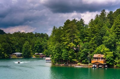 Houses along the shore of Lake Burton, in Georgia..jpeg